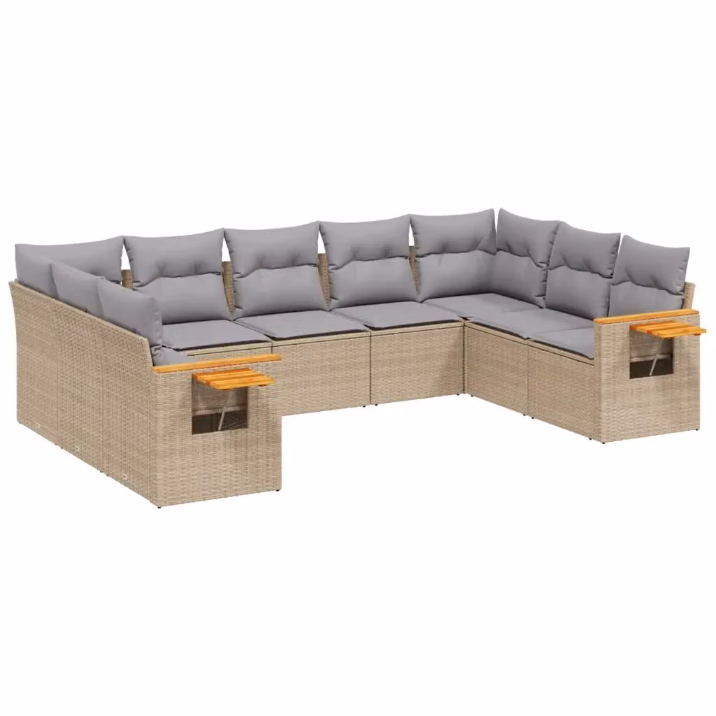 vidaXL Set Divano da Giardino 9 pz in Polyrattan con Cuscini Beige e Tavolino da Esterno – 2