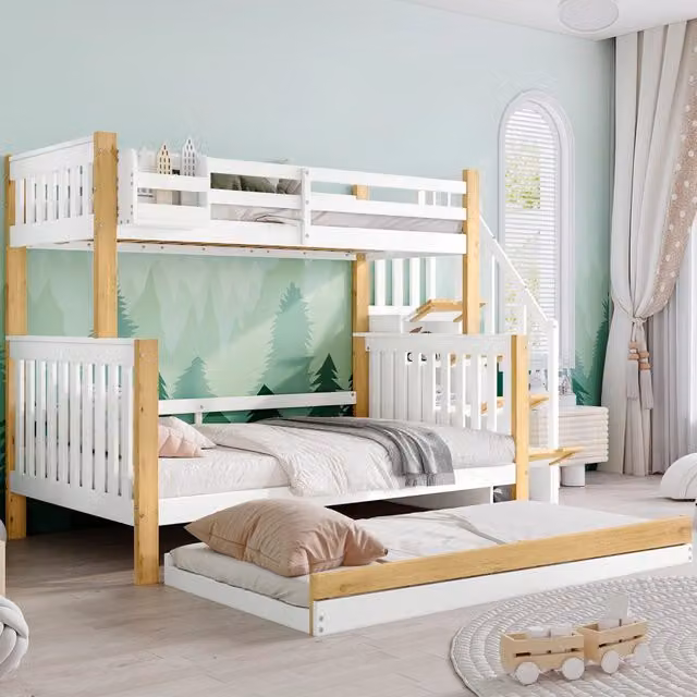 Letto a castello con letto estraibile 90 × 200. 120 × 200 e 90 × 190 cm, scala contenitore, senza materasso
