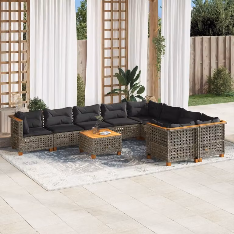 Maison Exclusive - Set da giardino 10 pezzi con cuscini Grigio Poly Rattan