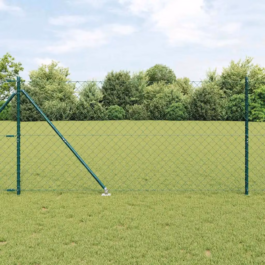 vidaXL Recinzione a maglie in acciaio rivestita in PVC Verde con pali per installazione nel terreno L: 14 m, H: 1,4 m – 1