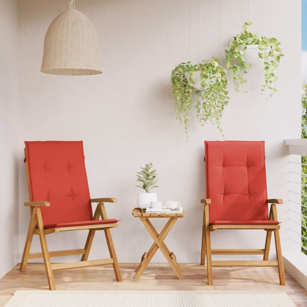 Set di 2 sedie pieghevoli reclinabili con cuscini vidaXL in legno di teak marrone e rosso per giardino