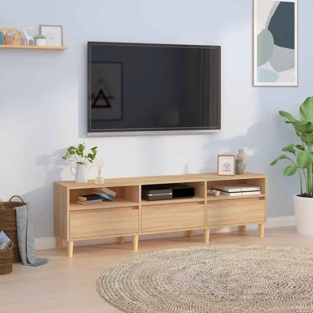 Mobile TV Rovere Sonoma in Legno Multistrato Marrone, L 150 cm x P 30 cm x H 44,5 cm – 2