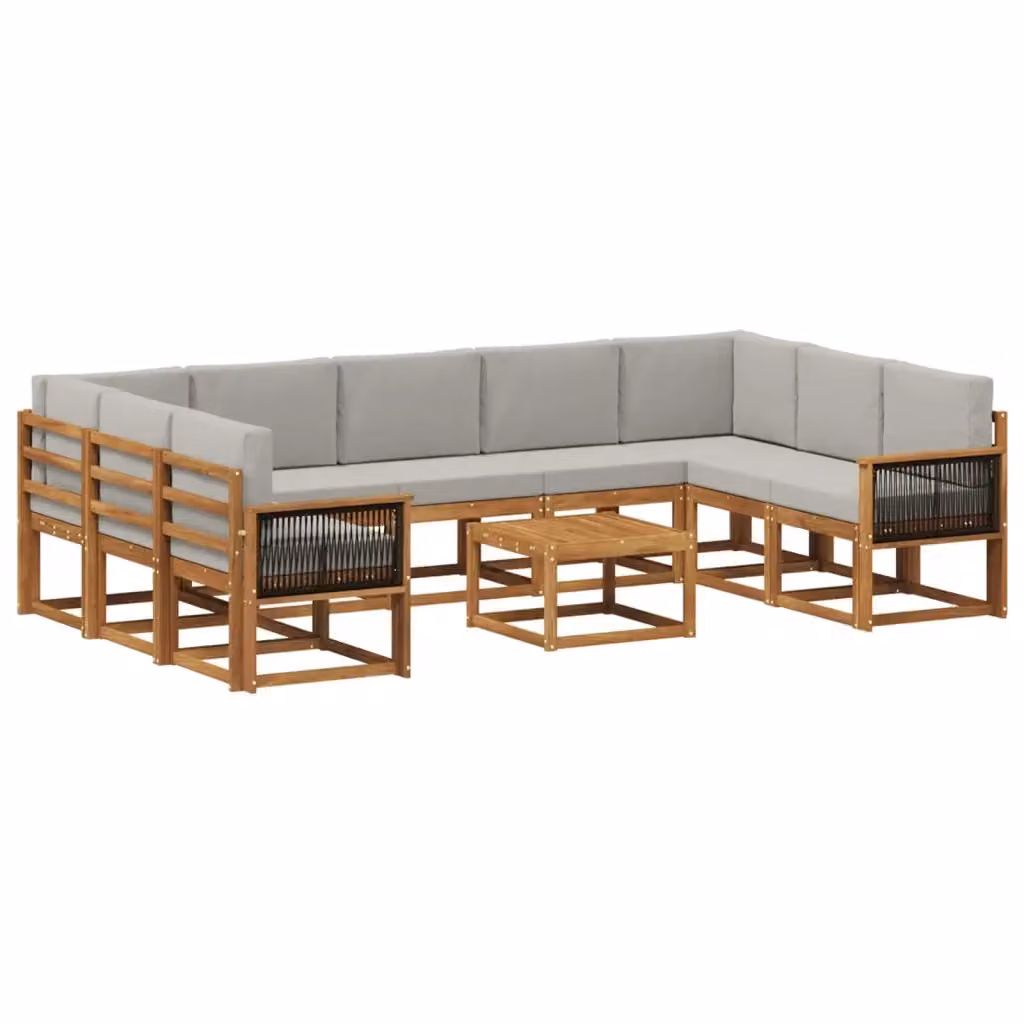 Set di divani da esterno vidaXL in legno di acacia con cuscini, colore marrone e grigio, composto da 10 pezzi con tavolino da caffè e moduli angolari – 2