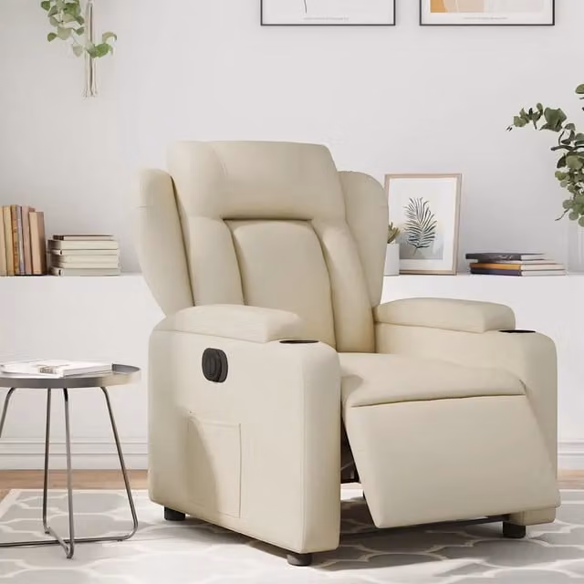 Poltrona Reclinabile Elettrica vidaXL in Similpelle Beige con Braccioli e Struttura in Legno e Metallo