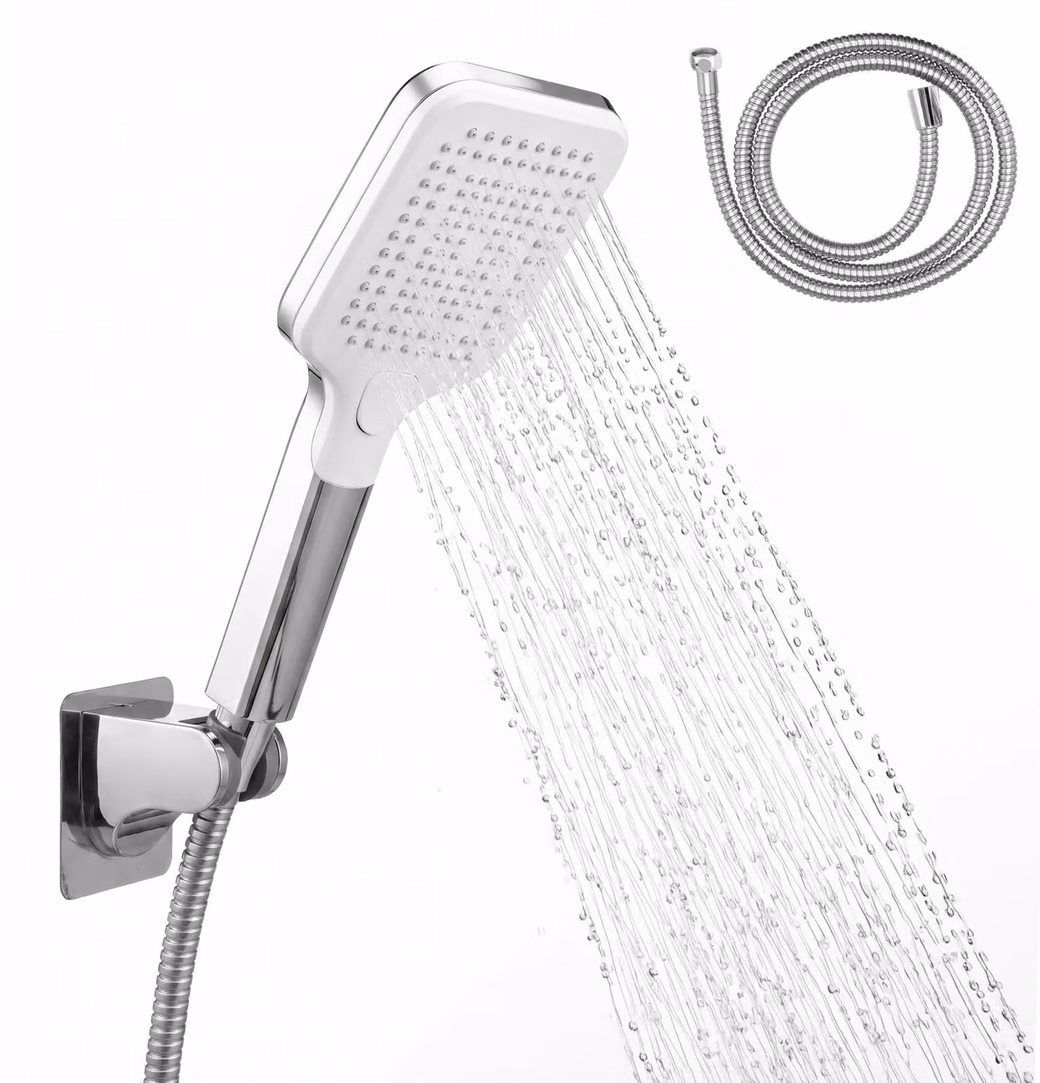 Set di soffioni doccia eluno, completo di tubo flessibile e supporto a parete, colore bianco