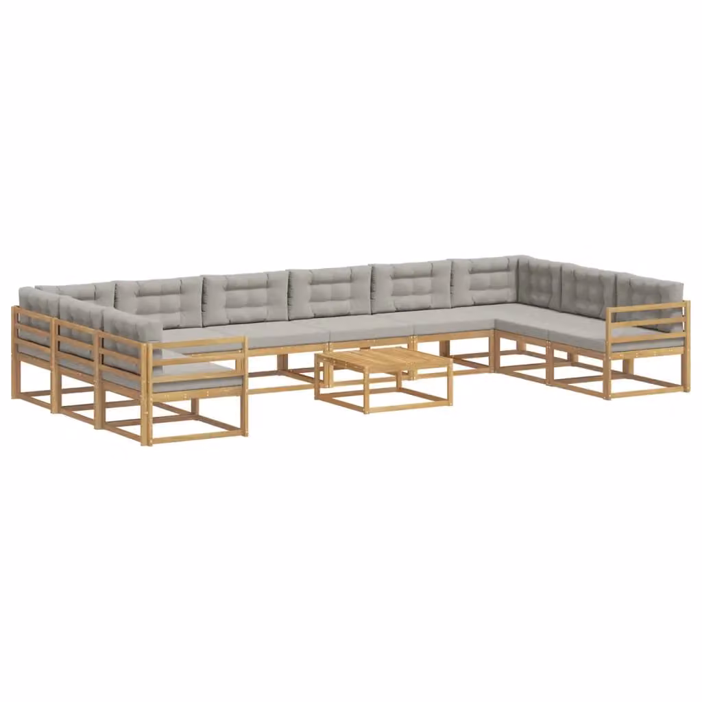 Set di divani da esterno a L vidaXL in legno di acacia con cuscini, Bianco e Grigio – 2