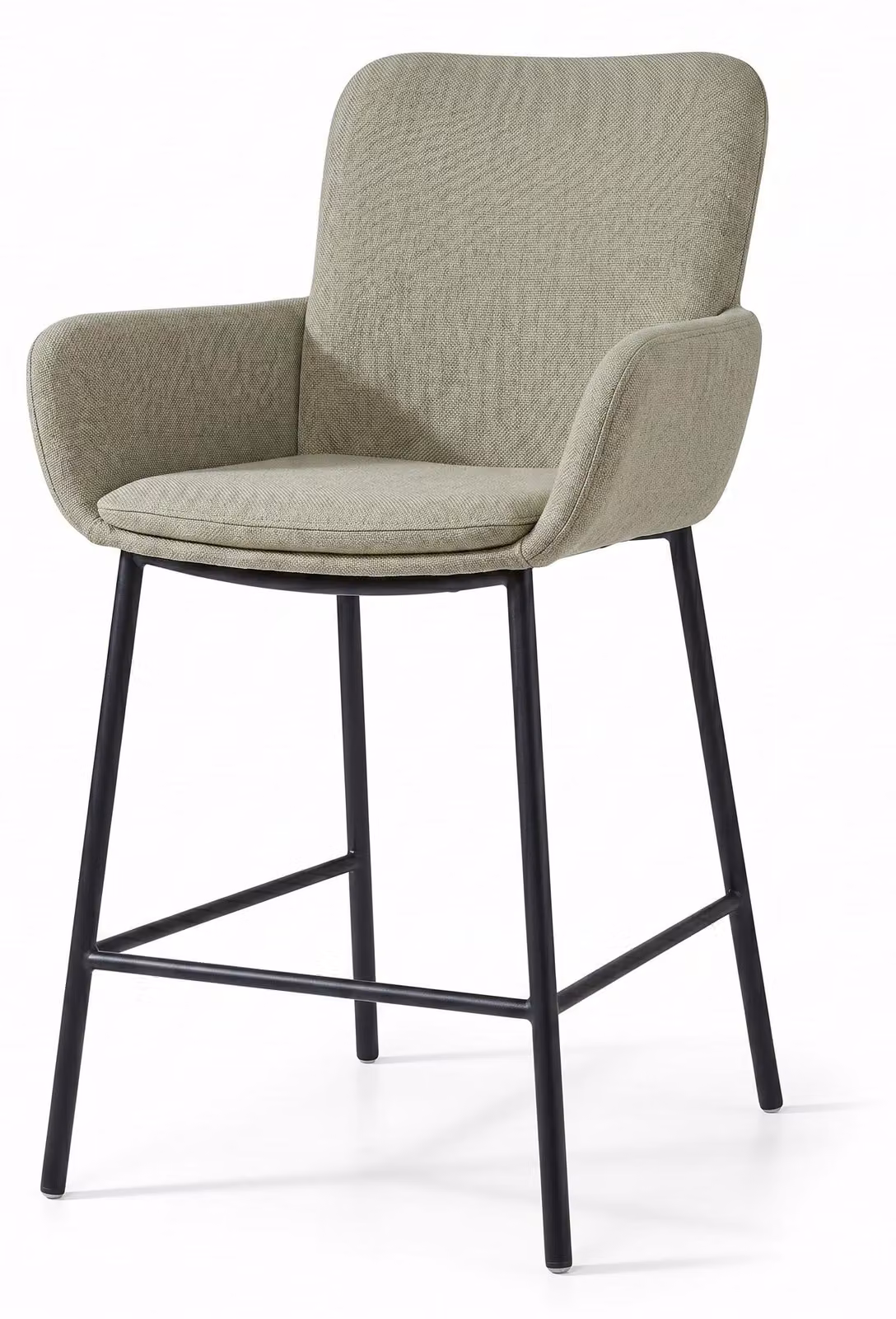 Sgabello da bar Edel, con braccioli, color beige, design moderno ed elegante, rivestito in tessuto