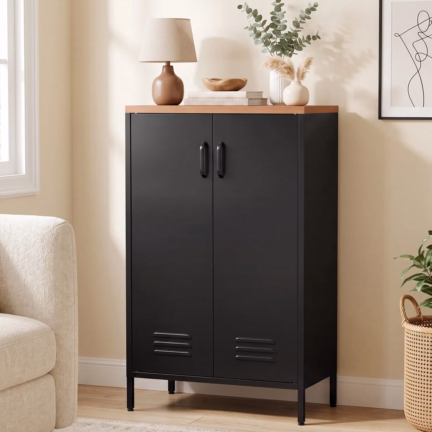 Credenza in metallo HOMCOM con 2 ante e ripiano regolabile per soggiorno o studio, colore nero – 2