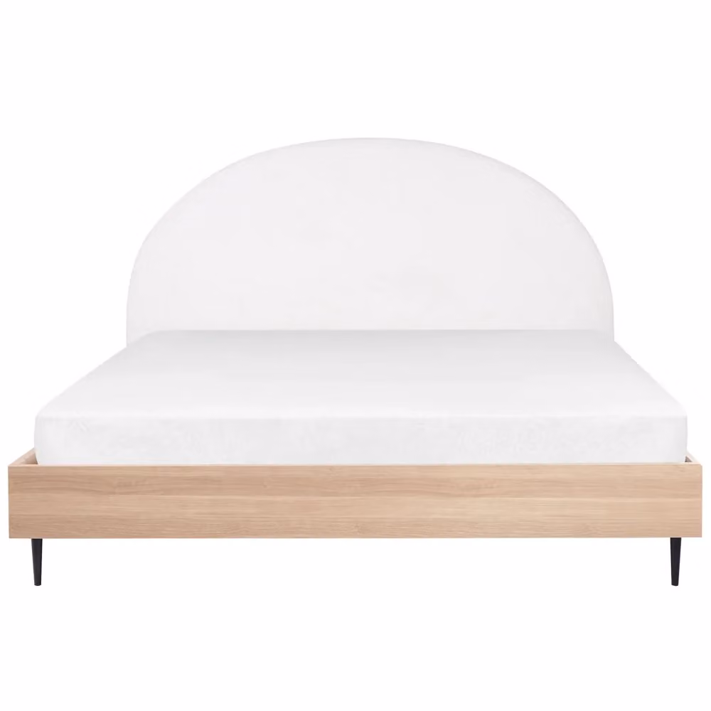 Letto Beliani moderno con testiera imbottita in tessuto bianco e beige, telaio in MDF e metallo con base a doghe in legno, L/P/H: 180 x 200 x 130 cm – 2