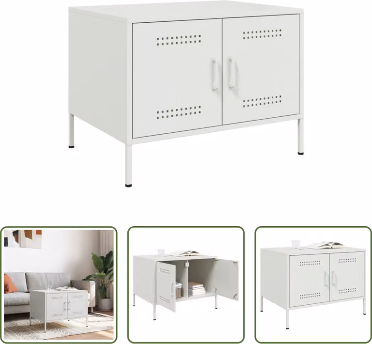 The Living Store Tavolino Bianco 68x50x50,5 cm Acciaio laminato a freddo