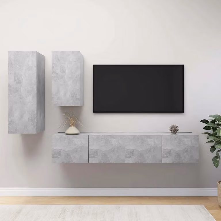 Set di mobili porta TV moderno vidaXL in legno e MDF, 4 pezzi, Grigio opaco