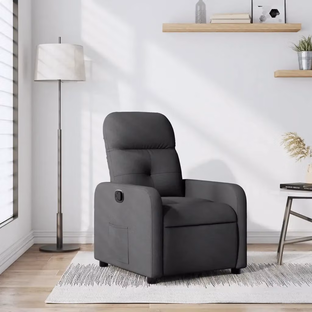 Poltrona Relax Reclinabile Moderna in Tessuto Grigio con Braccioli e Struttura in Metallo e Legno – 2
