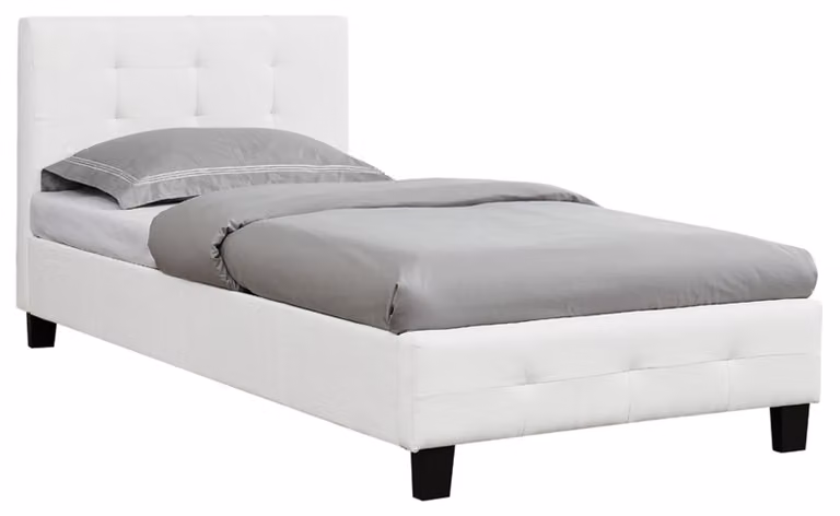 Letto imbottito OHIO, struttura da letto 90 x 200 cm, letto singolo, design moderno, completo di rete a doghe, rivestimento in tessuto bianco