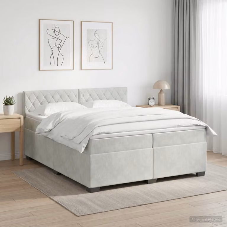 Letto con Box Spring vidaXL in Velluto Grigio con Materasso a Molle Pocket e Illuminazione LED USB L/P/H: 200 x 200 x 88 cm