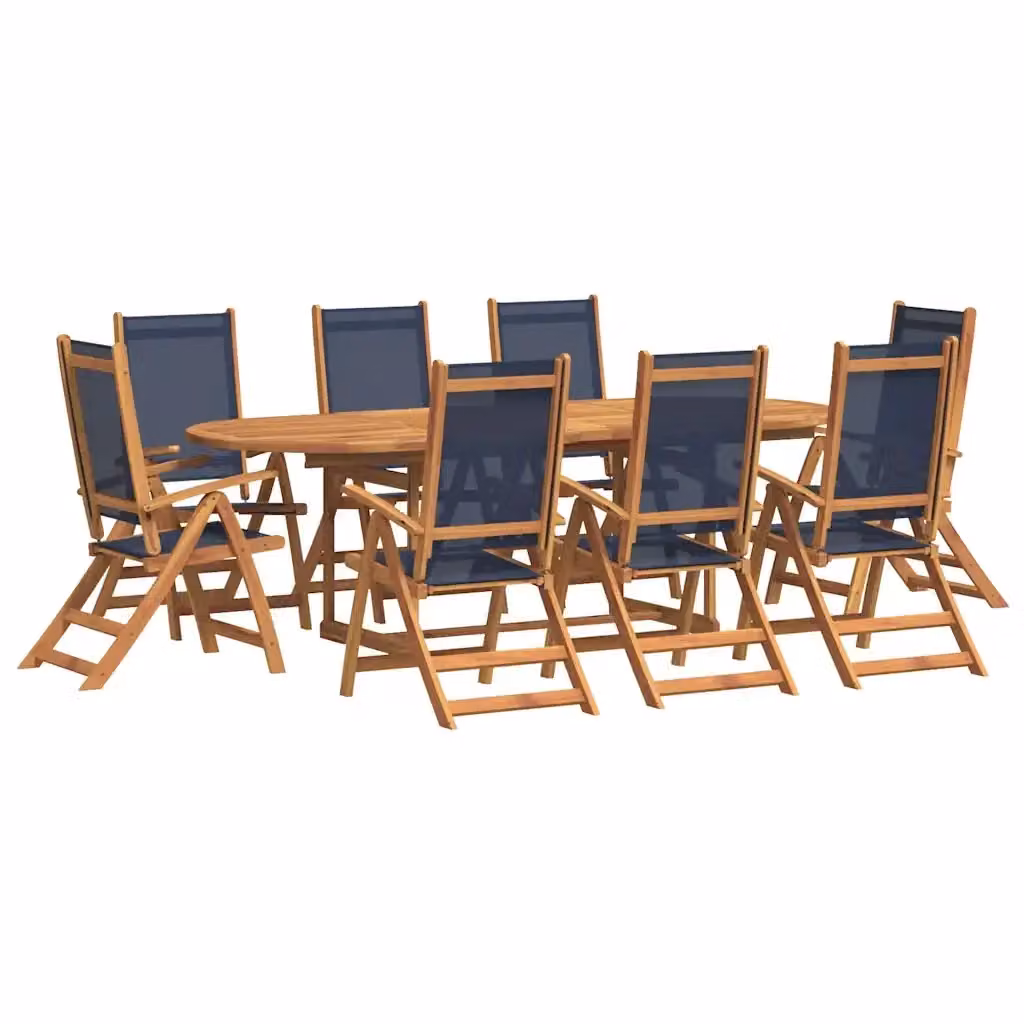 Set da pranzo da giardino vidaXL in legno di acacia oliato e textilene, 9 pezzi, marrone e blu – 2