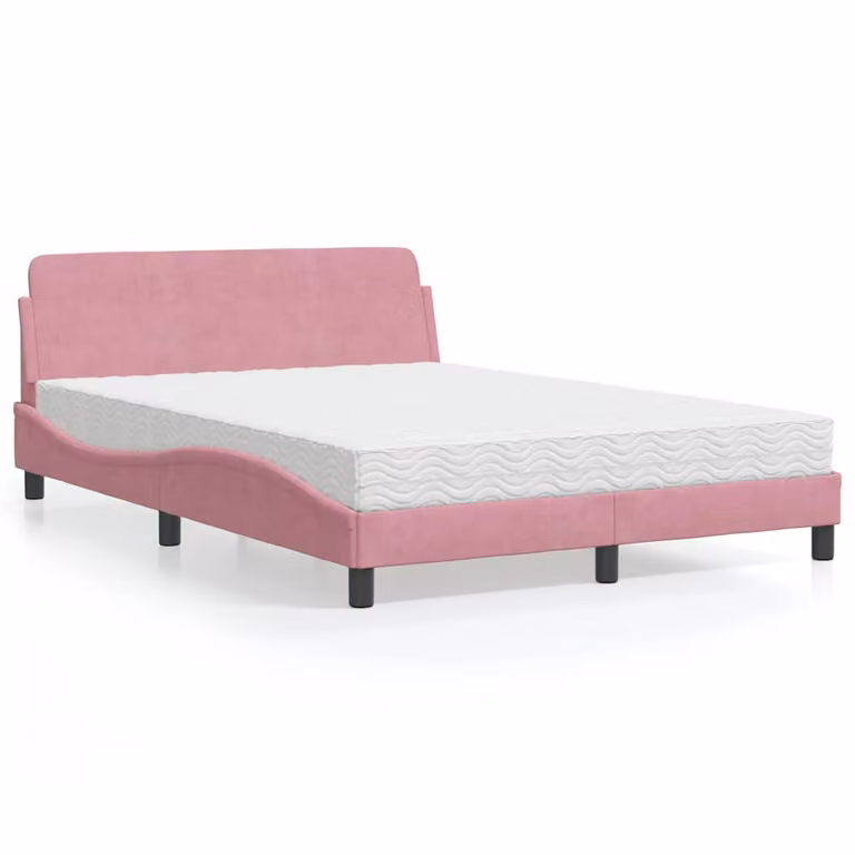 Letto con Materasso Dover vidaXL in Velluto Rosa, L/P: 140 x 190 cm