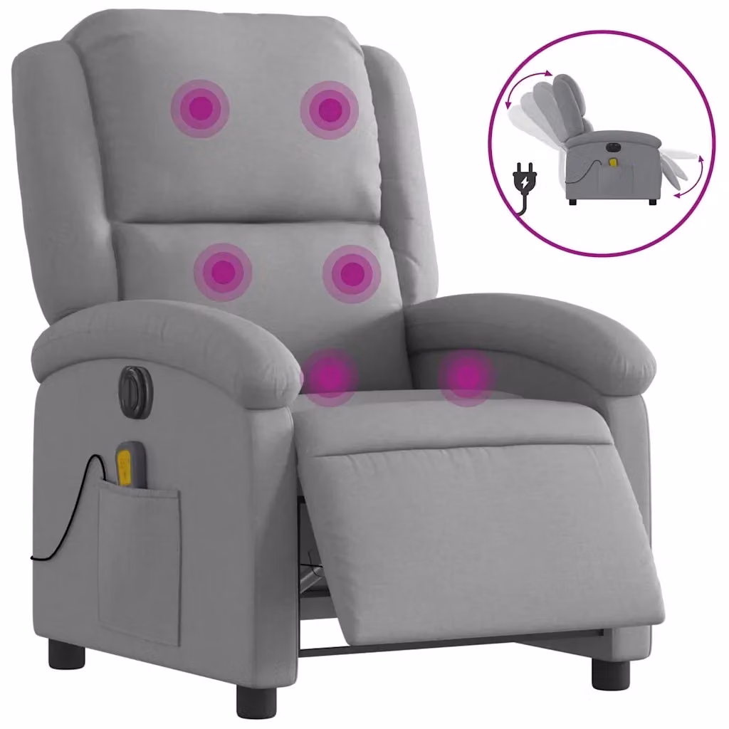 Poltrona Reclinabile Elettrica con Massaggio vidaXL in Tessuto Grigio – 2