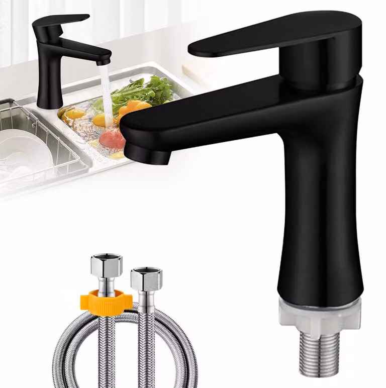 Rubinetto per acqua fredda, acciaio inossidabile, monocomando, per lavabo, altezza 80 cm, con tubo