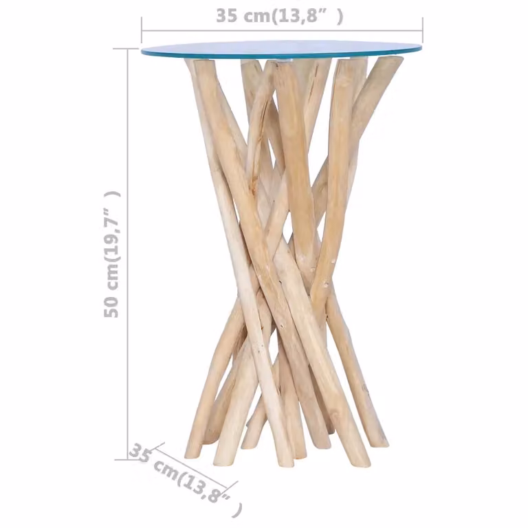 Tavolino da salotto rotondo vidaXL in legno di teak e vetro marrone L/P/H: 35 x 35 x 50 cm