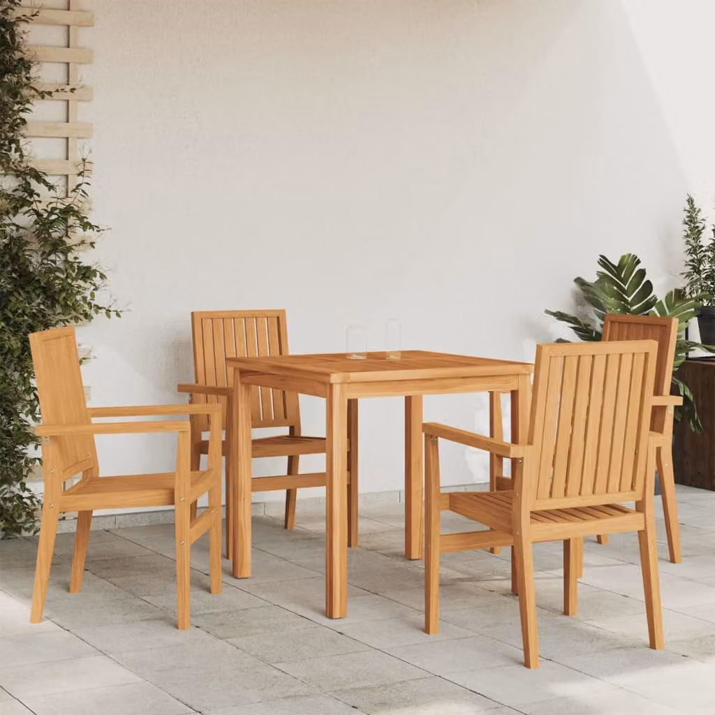 Set di 4 sedie da giardino impilabili vidaXL in legno di teak marrone L: 56,5 cm, P: 57,5 cm, H: 91 cm