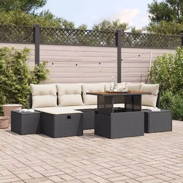 Set Divano da Giardino 7 pz Nero polyrattan 3360051