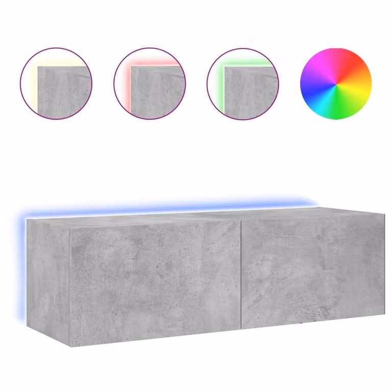 Mobile TV a Parete con Luci LED Grigio Cemento 100x35x31 cm