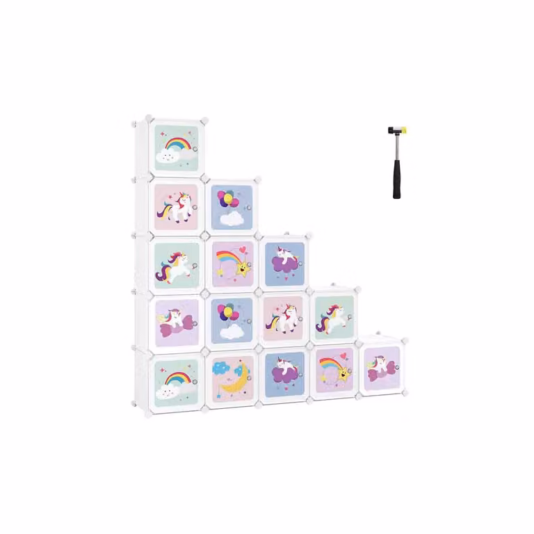 Armadio Cameretta Modulare a Cubi con Ante per Bambini, Bianco