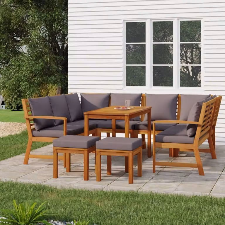 The Living Store Set da pranzo da giardino 9 pezzi con cuscini in legno massiccio di acacia