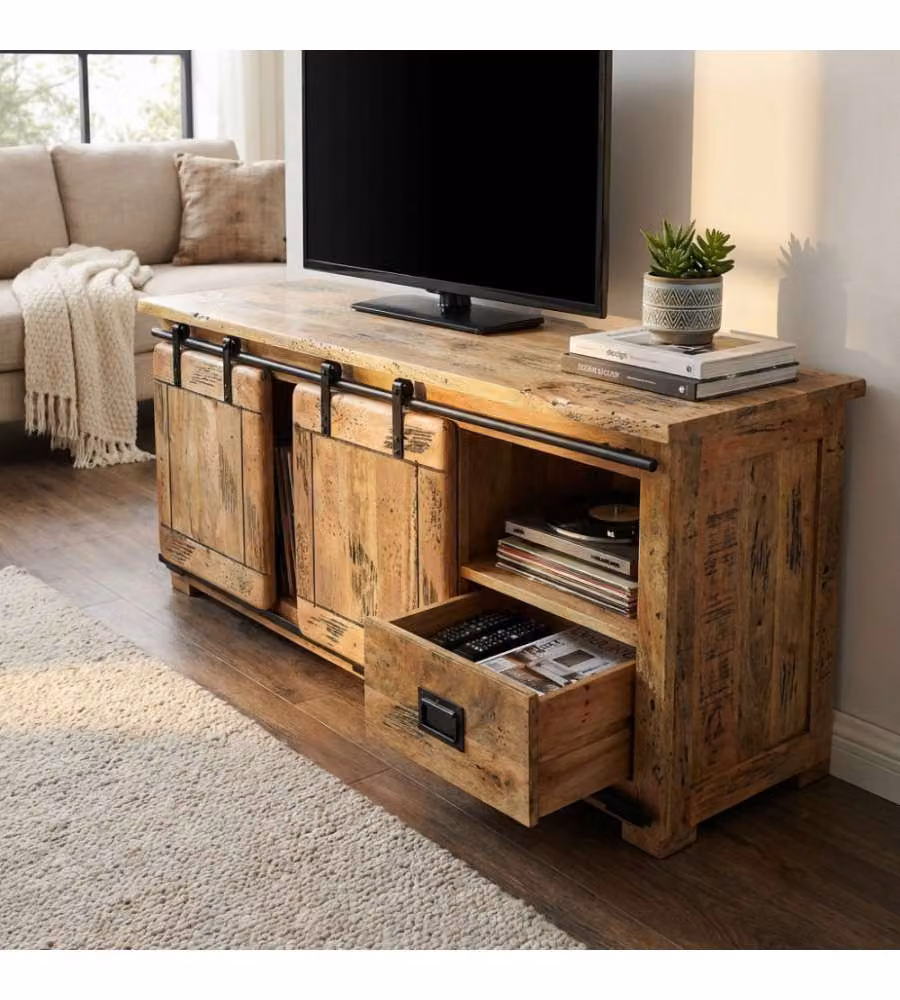 Cosma Porta TV in Legno di Mango Marrone 150x45x60 cm con Cassetto