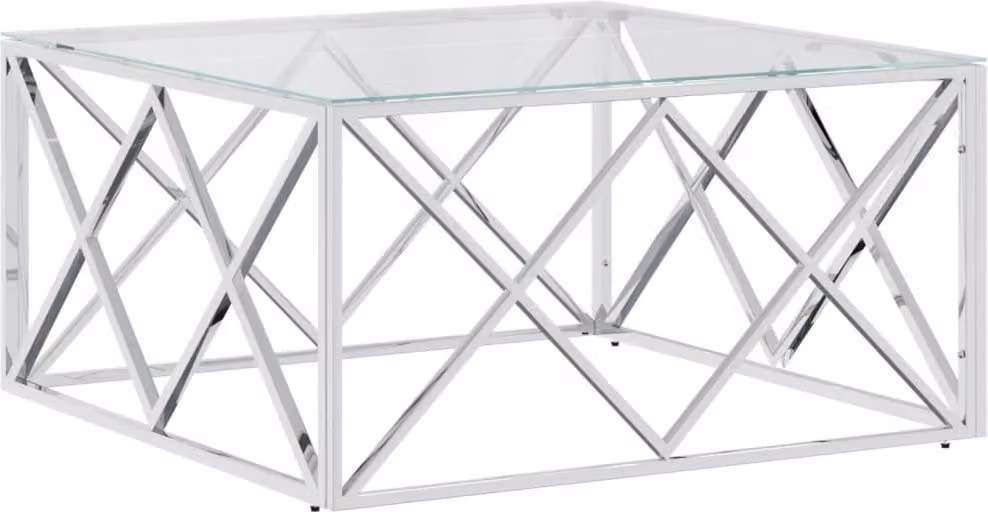 Tavolino da Salotto 80x80x40 cm in Acciaio Inox e Vetro