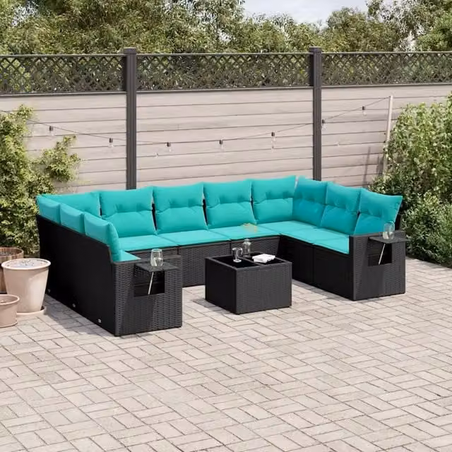 Set Divani da Giardino 10 pz con Cuscini Nero in Polyrattan 3220606