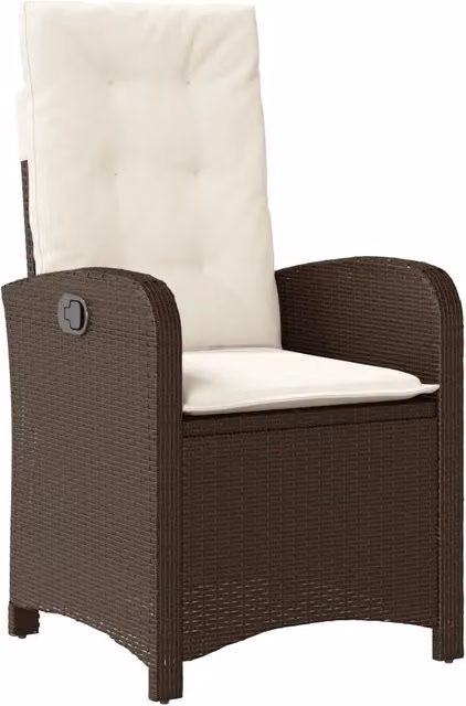 Sedia Reclinabile da Giardino in Polyrattan Marrone con Cuscini Bianchi e Struttura in Metallo