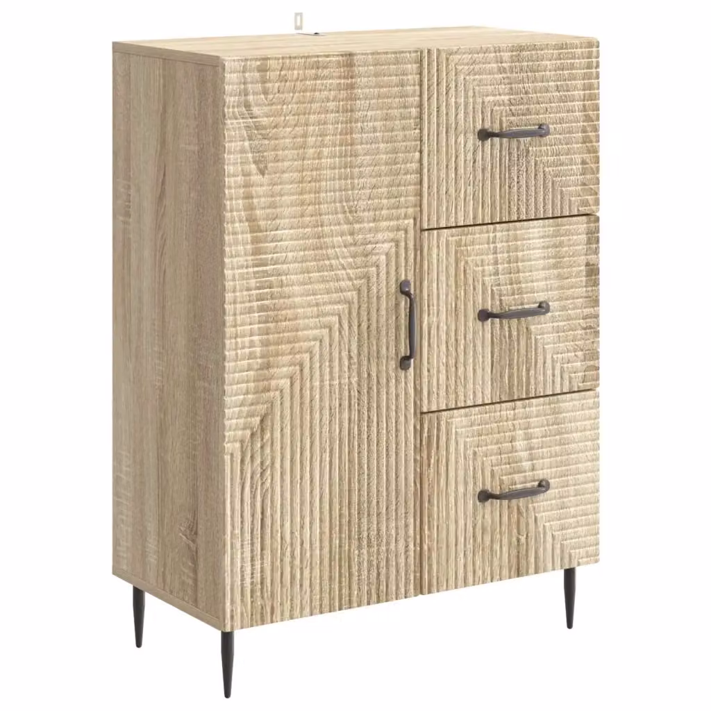 Credenza moderna vidaXL in legno MDF e metallo, colore rovere e beige, L 66 cm x P 34,5 cm x H 89,5 cm – 2