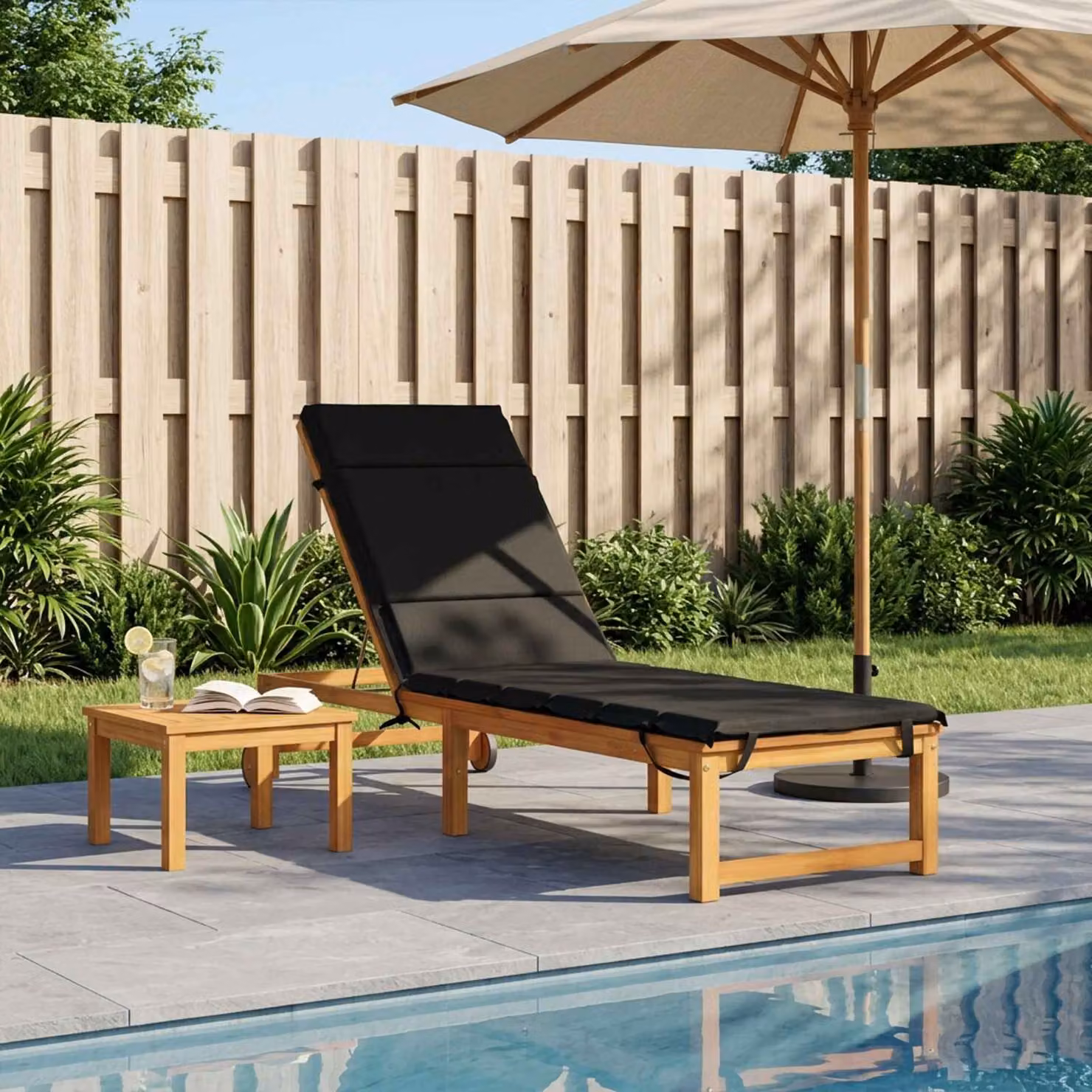 Cuscino per lettino vidaXL GEMERT nero in poliestere con fodera rimovibile e resistenza ai raggi UV L/P/H: 200 x 55 x 3 cm