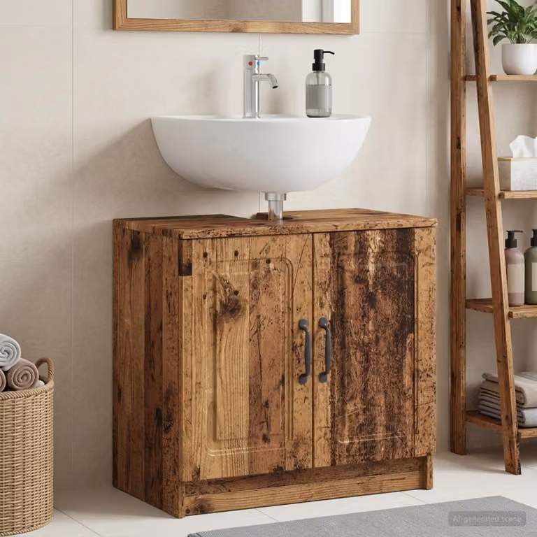 Armadio per lavabo da bagno vidaXL UTRECHT in legno marrone con ante a battente
