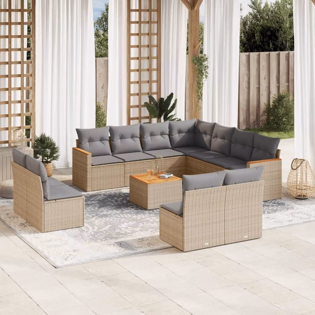Maison Exclusive - Set Divano da Giardino 12 pz con Cuscini Beige Misto Polyrattan