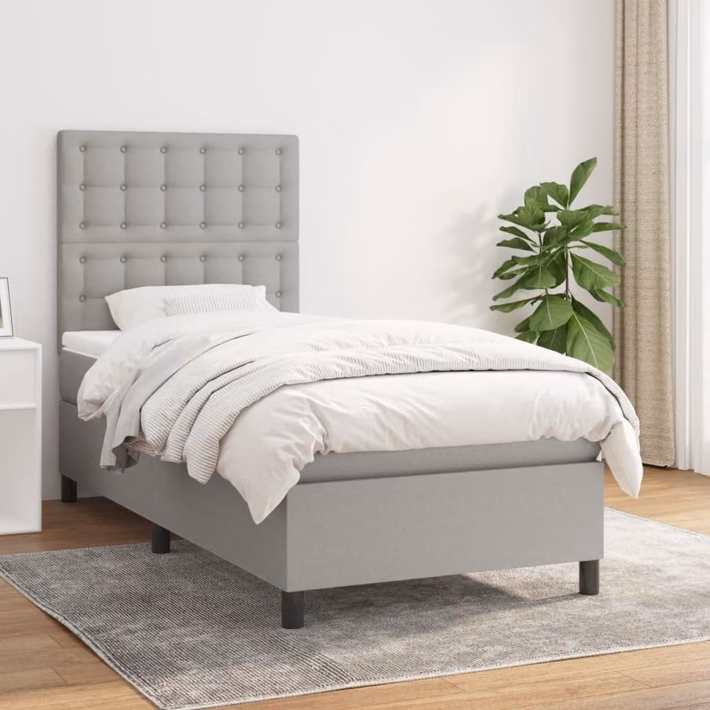 vidaXL Letto Ibrido con Giroletto a Molle e Materasso a Tasche Grigio Chiaro L/P/H: 203 x 100 x 128 cm
