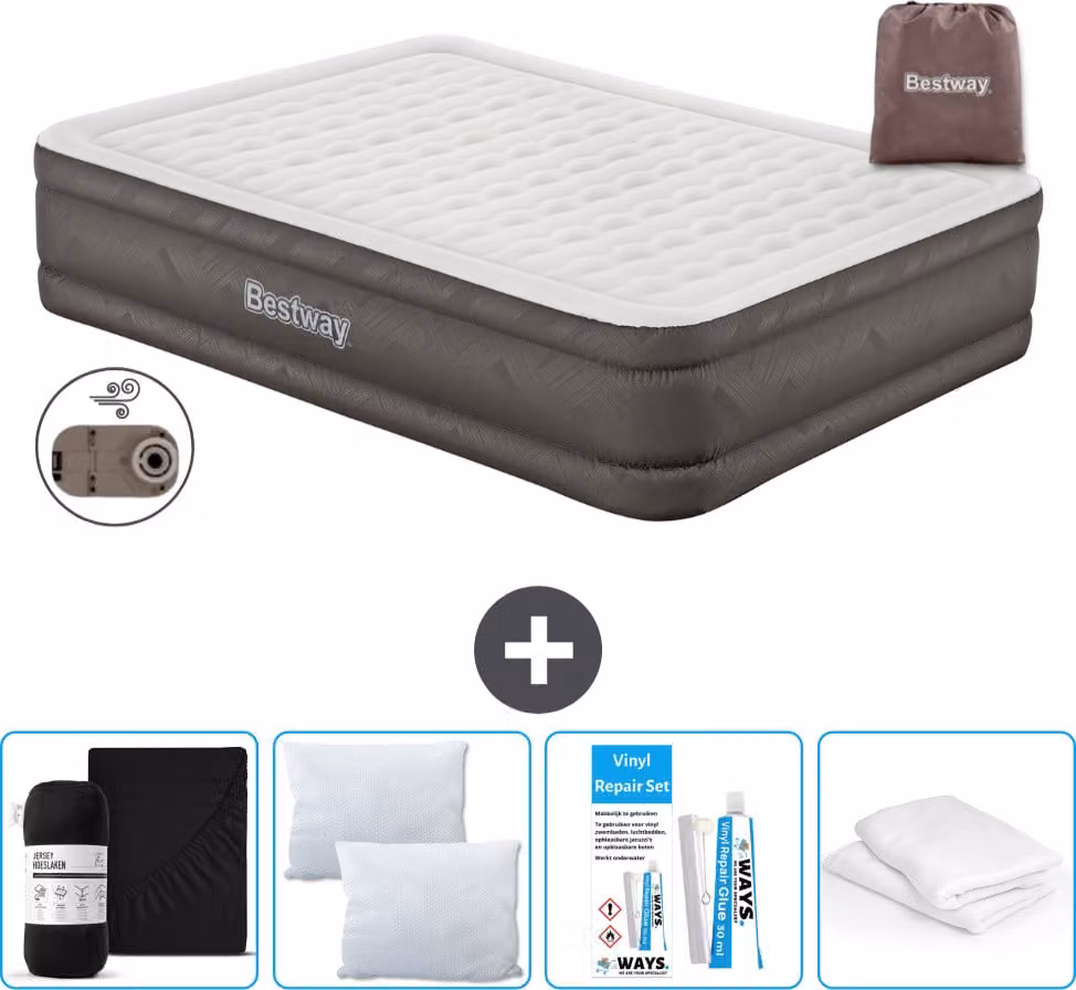 Materasso gonfiabile Bestway - 2 persone - 152 x 203 x 46 cm - Marrone - Accessori inclusi