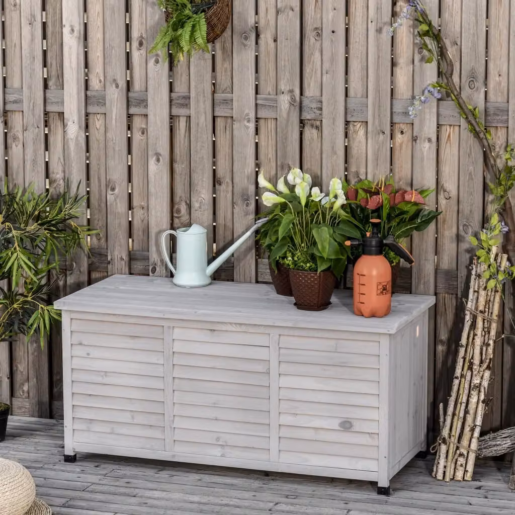 Panca Contenitore da Giardino GIORDANOSHOP in Legno di Abete Grigio L: 127 cm, P: 56 cm, H: 60 cm – 2