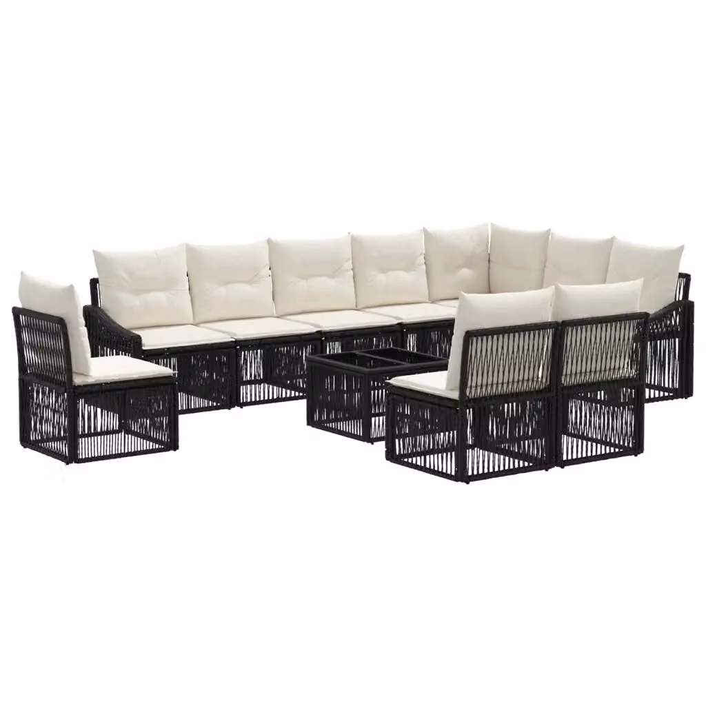Set Divano da Giardino Moderno vidaXL in Polyrattan Nero con 11 Pezzi, Comprensivo di Divano a L, Elementi Angolari, Tavolino e Cuscini Imbottiti con Rivestimenti Rimovibili – 2