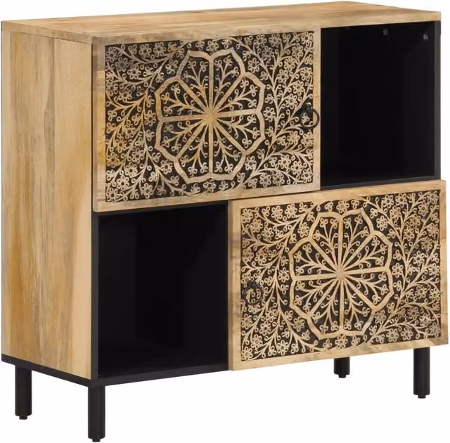 Mobiletto laterale vintage in legno di mango naturale marrone stile retrò L 80 cm x P 33 cm x H 75 cm