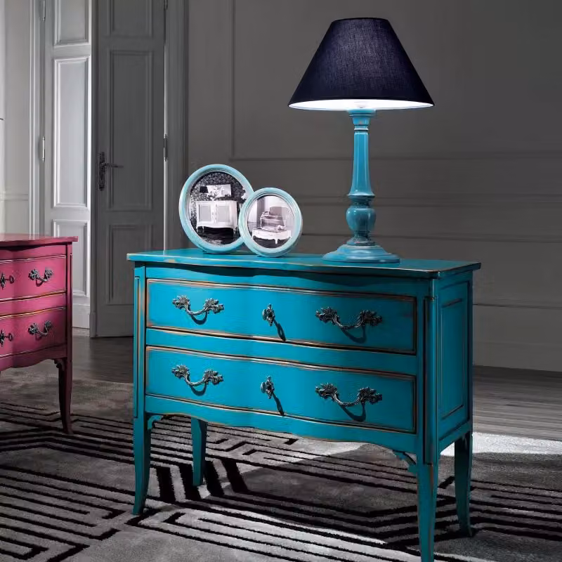 Cassettiera in legno con 2 cassetti stile shabby chic azzurro Mobili 2G L: 92 cm, P: 44 cm, H: 79 cm – 2