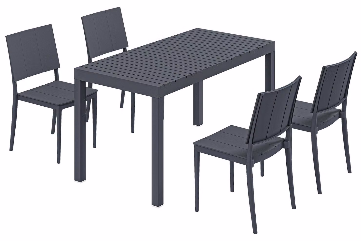 Set di mobili da giardino composto da 5 pezzi, con 4 sedie impilabili | Colore: grigio scuro | Dimensioni: 70,5 x 141,5 x 74,5 cm