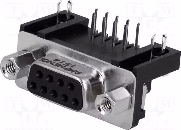 1 connettore D-Sub a montaggio su circuito stampato, angolo a 90°, femmina, 9 pin, 5A, modello L77SDE09S1ACH4F, connettore D-Sub