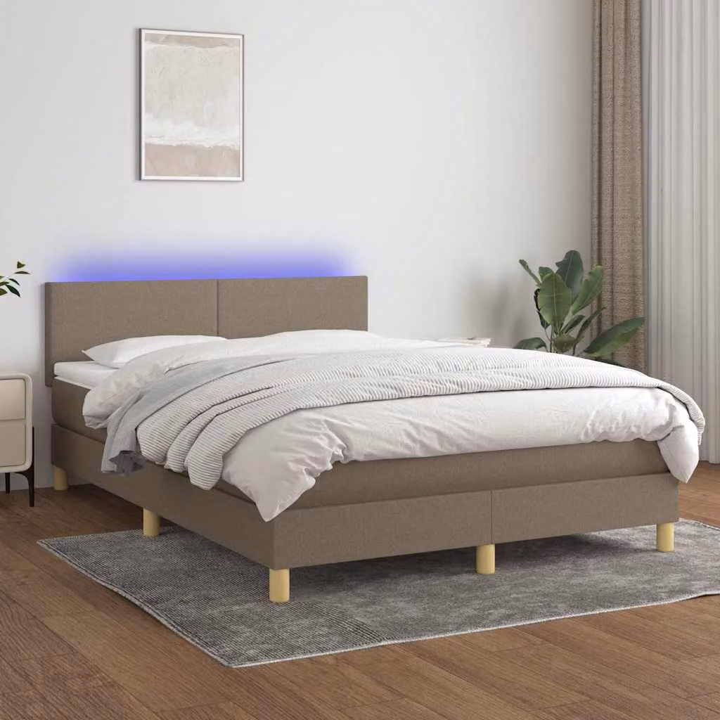 Letto a Molle con Materasso e LED vidaXL in Tessuto Tortora L: 140 cm, P: 190 cm – 1