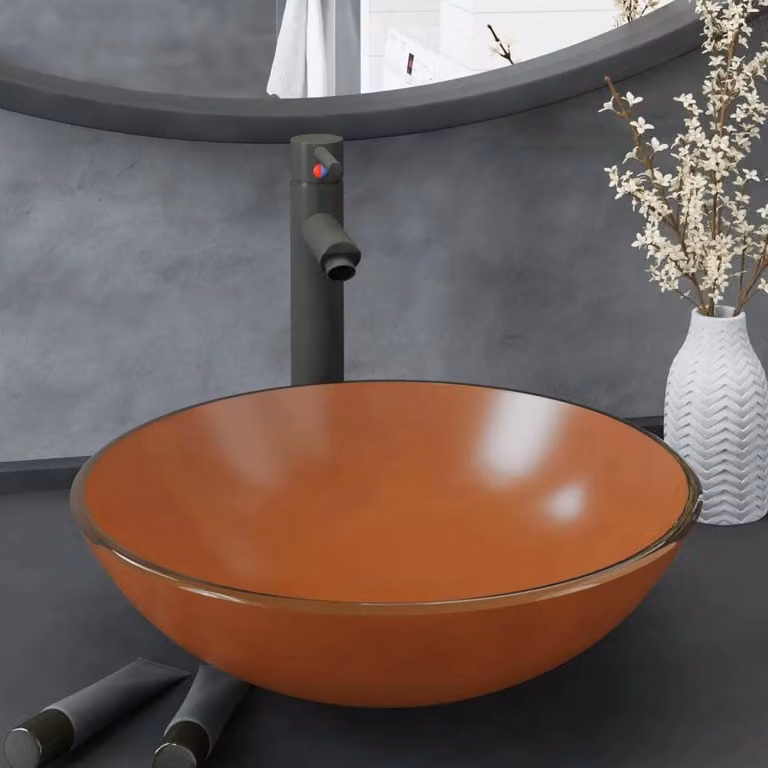 The Living Store Lavandino da bagno con rubinetto e scarico a scomparsa Vetro temperato marrone
