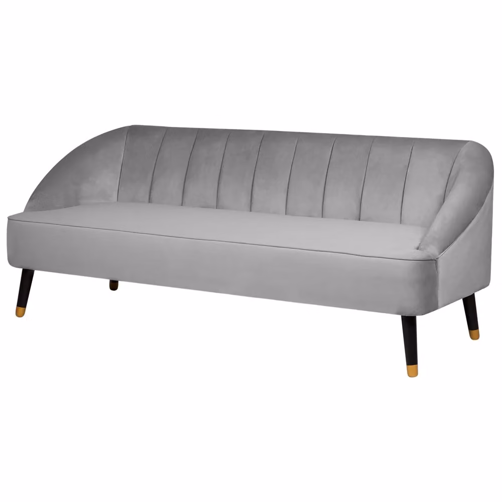 Divano a 3 posti BELIANI in velluto grigio con gambe in legno e cuscini inclusi L: 191 cm, P: 73 cm, H: 73 cm – 2