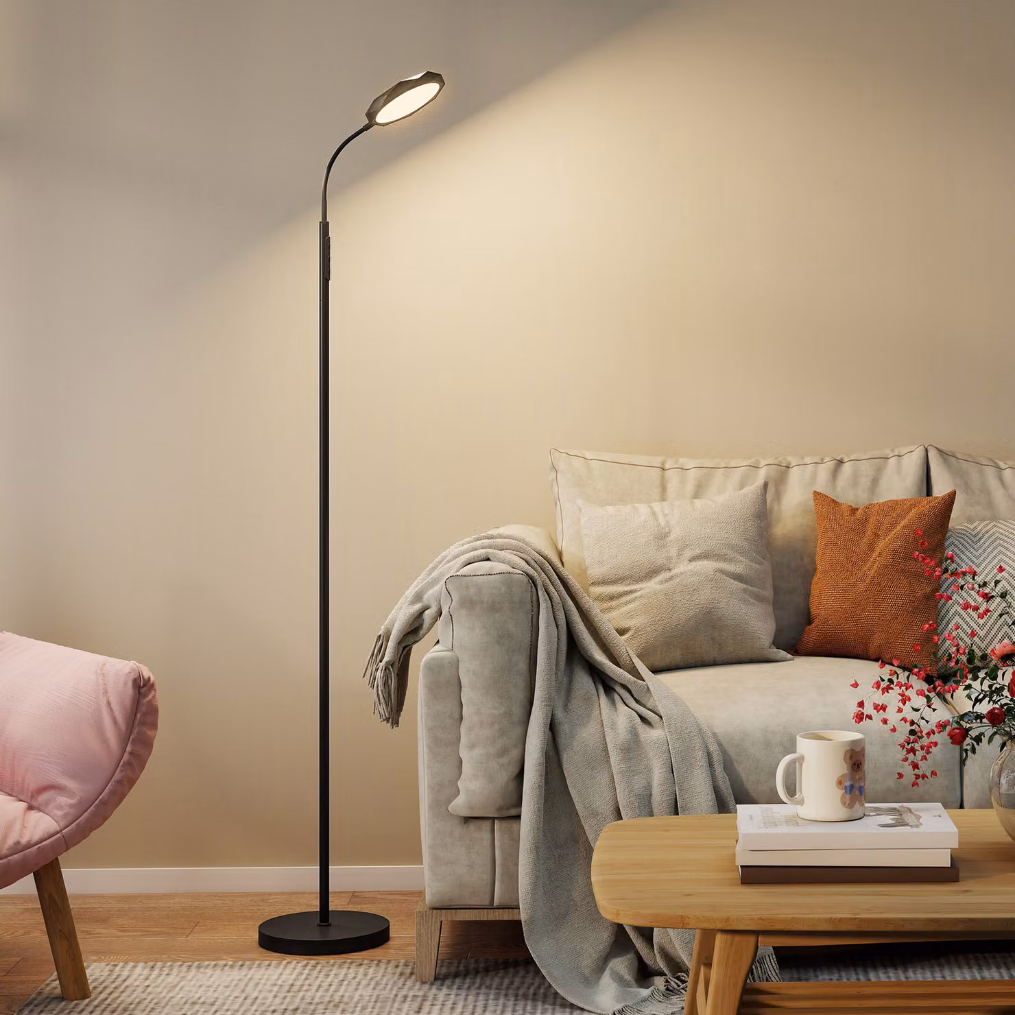 Lampada da terra LED HOMCOM con telecomando, regolabile in luminosità e temperatura del colore, testa girevole, colore nero – 2