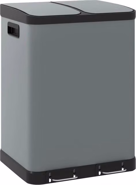 Pattumiera a pedale doppia Xylo in acciaio inox grigio anti-impronta con contenitori rimovibili e chiusura soft-close 2x30L