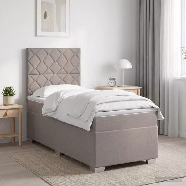 Letto box spring con materasso ibrido vidaXL in tessuto Tortora L/P: 90 x 200 cm